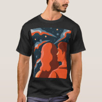 Two Figures Contemplating an Abstract Cosmic Scene