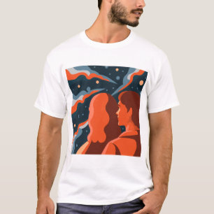 Camiseta Two Figures Contemplating an Abstract Cosmic Scene