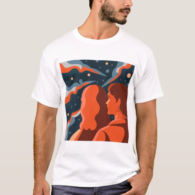 Camiseta Two Figures Contemplating an Abstract Cosmic Scene (Anverso)