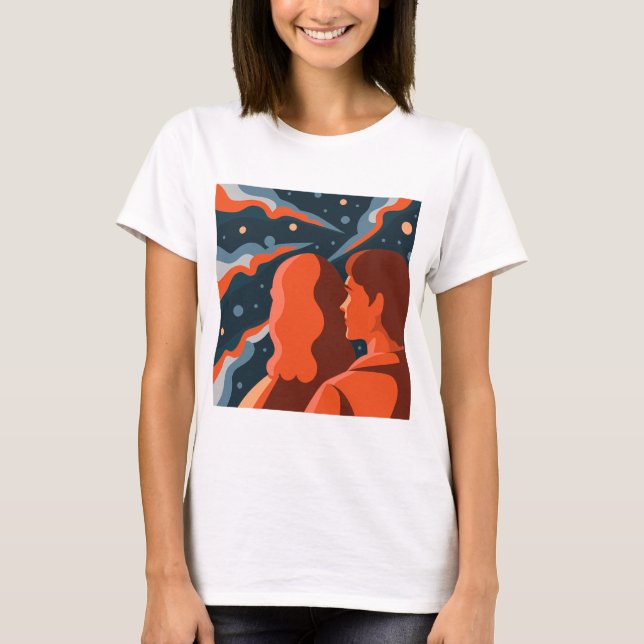 Camiseta Two Figures Contemplating an Abstract Cosmic Scene (Anverso)
