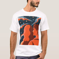 Two Figures Contemplating an Abstract Cosmic Scene