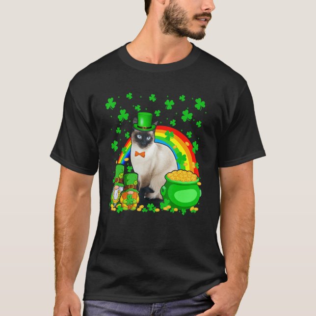 Camiseta Two Gnomes And Siamese Wearing Patrick's Day Hat S (Anverso)