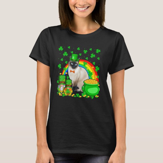 Camiseta Two Gnomes And Siamese Wearing Patrick's Day Hat S (Anverso)