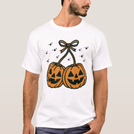 Camiseta Two Kawaii Jack-O'-Lantern Pumpkins with Bow