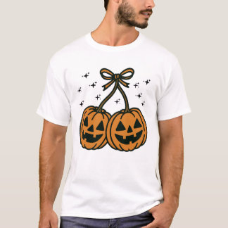 Camiseta Two Kawaii Jack-O'-Lantern Pumpkins with Bow