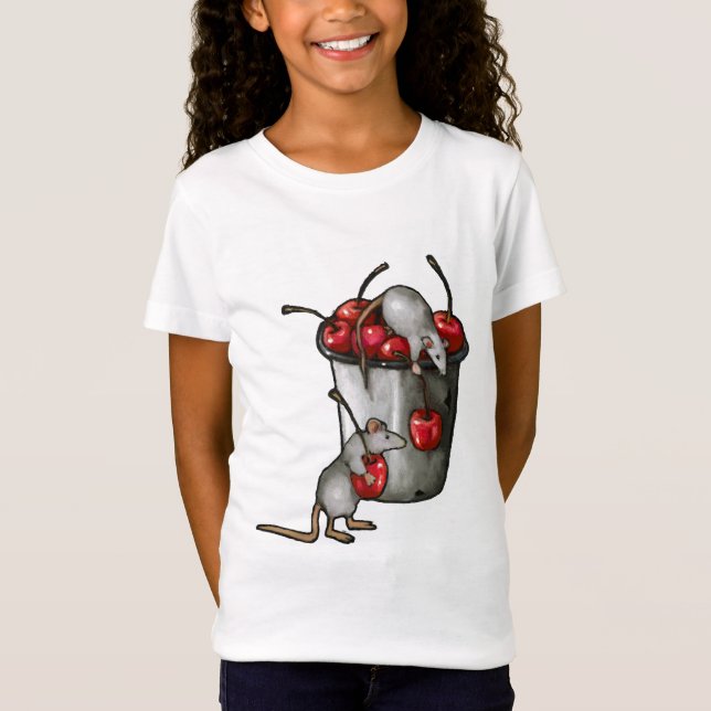 Camiseta Two MICE Stealing Cherries, Bucket of Cherries Art (Anverso)