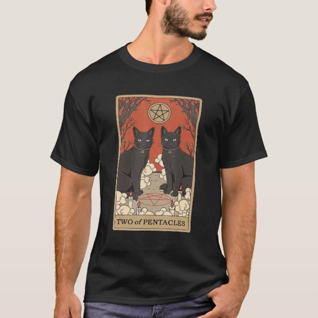 Camiseta Two Of Pentacles Tarot Card Cat (Anverso)
