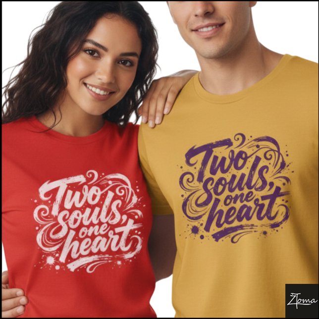 Camiseta Two Souls One Heart Grunge Script (Sample design. Several style are available to choose from, with the option to add a name & color.
)