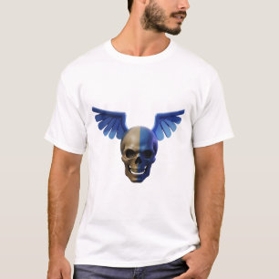 Camiseta Two-Toned Skull with Blue Stylized Wings