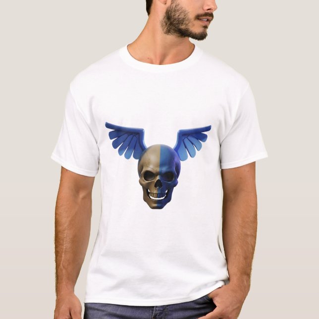 Camiseta Two-Toned Skull with Blue Stylized Wings (Anverso)