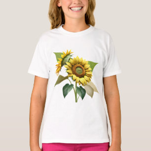 Camiseta Two Vibrant Sunflowers with Lush Green Leaves