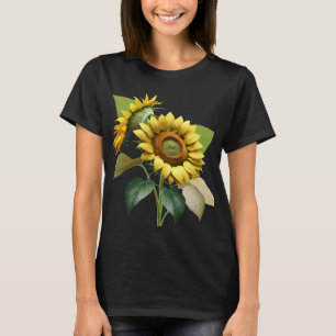 Camiseta Two Vibrant Sunflowers with Lush Green Leaves