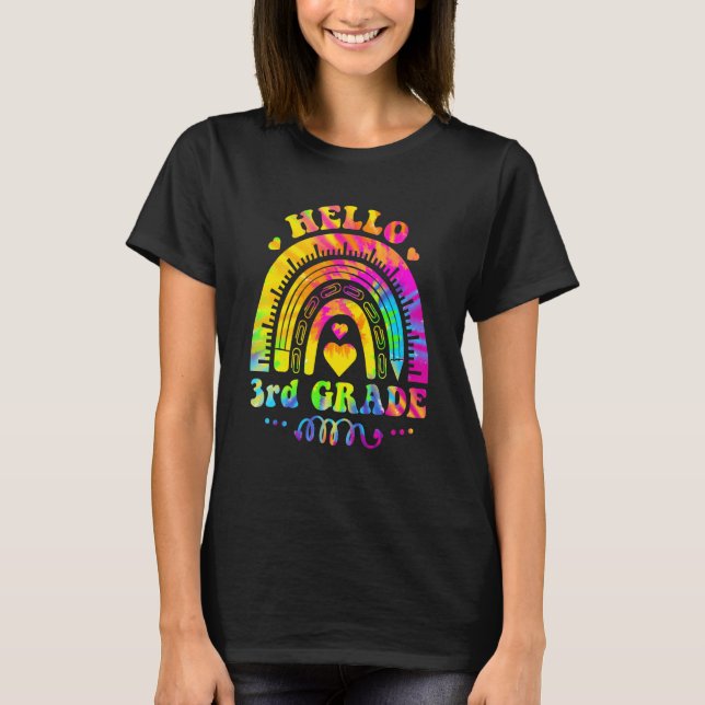 Camiseta Tye Hola Maestra De 3er Grado Arcoiris Primer Día  (Anverso)