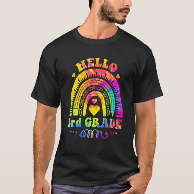 Camiseta Tye Hola Maestra De 3er Grado Arcoiris Primer Día  (Anverso)