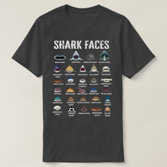 Camiseta Types Of Shark Faces  (Diseño del anverso)