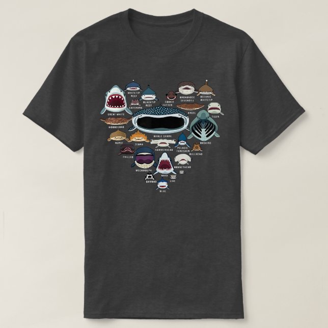 Camiseta Types Of Shark IdentificationShark Face Heart Shar (Diseño del anverso)