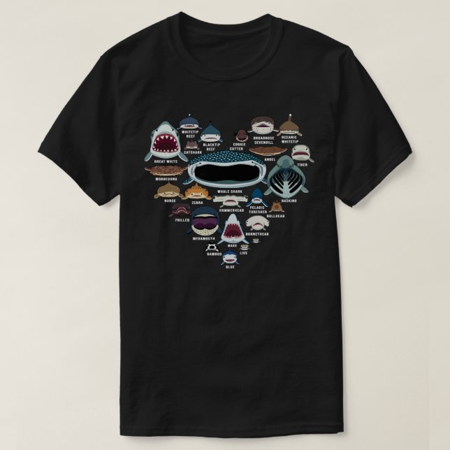 Camiseta Types Of Shark IdentificationShark FacesShark Hear (Diseño del anverso)