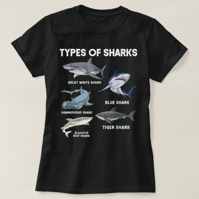 Camiseta Types of Sharks  (Diseño del anverso)