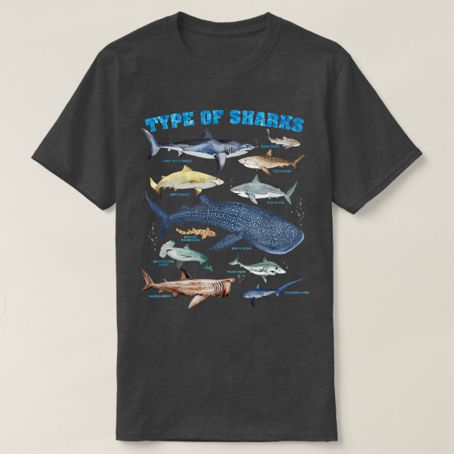 Camiseta Types Of Sharks Marine Biology  (Diseño del anverso)