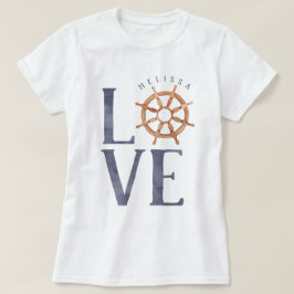 Camiseta Typografía acuática de amor náutico + rueda del ba