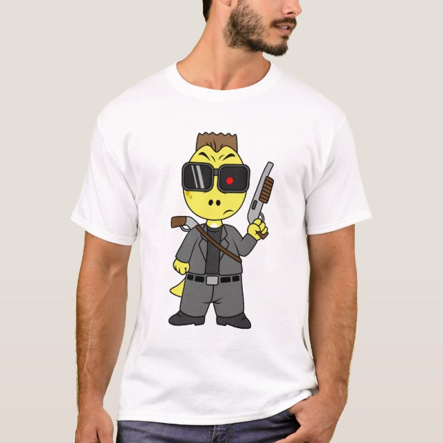 Camiseta Tyrannosaurus Rex Vestido Como Terminador. (Anverso)
