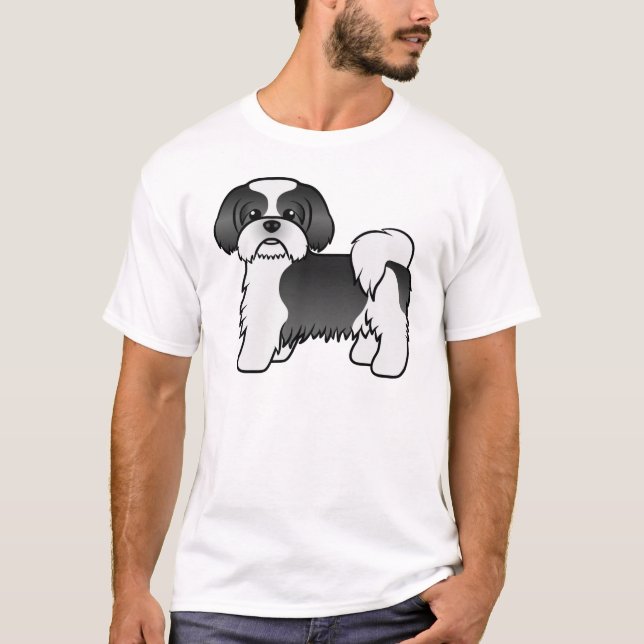Camiseta Tzu Chih Negro Y Blanco Perro De Caricatura (Anverso)