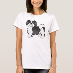 Camiseta Tzu Chih Negro Y Blanco Perro De Caricatura