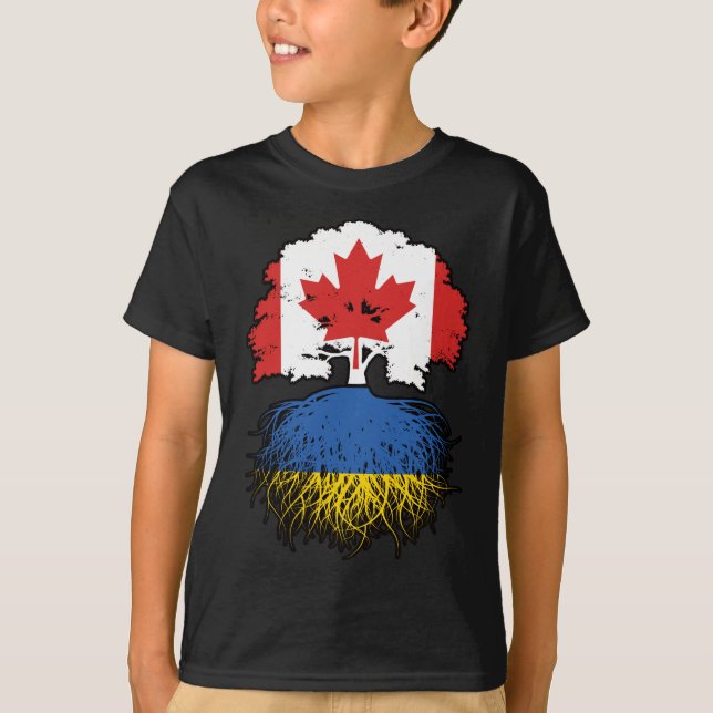 Camiseta Ucrania Bandera de raíces de árbol canadiense cana (Anverso)