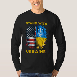 Camiseta Ucrania Bandera estadounidense y ucraniana
