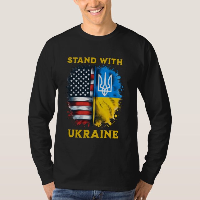 Camiseta Ucrania Bandera estadounidense y ucraniana (Anverso)