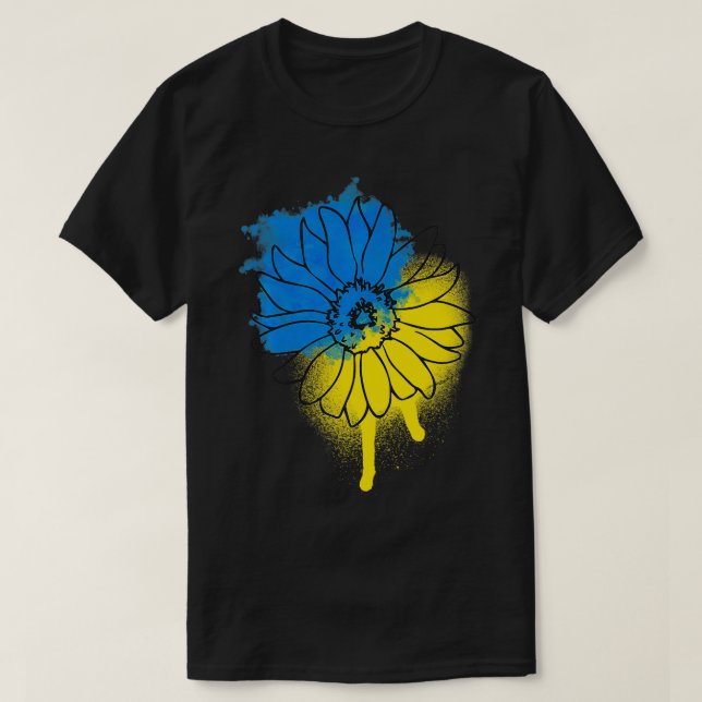 Camiseta Ucrania girasol T para mujeres azul bandera amaril (Diseño del anverso)