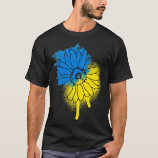 Camiseta Ucrania girasol T para mujeres azul bandera amaril