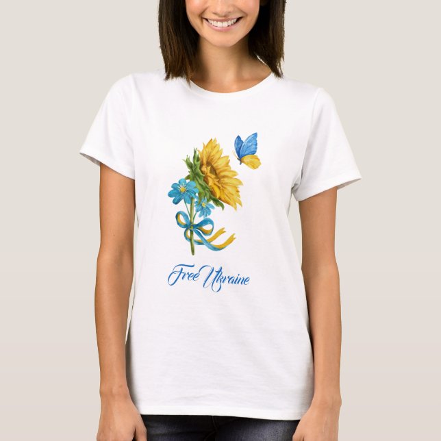 Camiseta Ucrania Libre de bonitos Girasol y mariposa (Anverso)