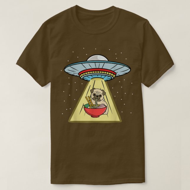 Camiseta Ufo Abducción Pug Comer Ramen (Diseño del anverso)