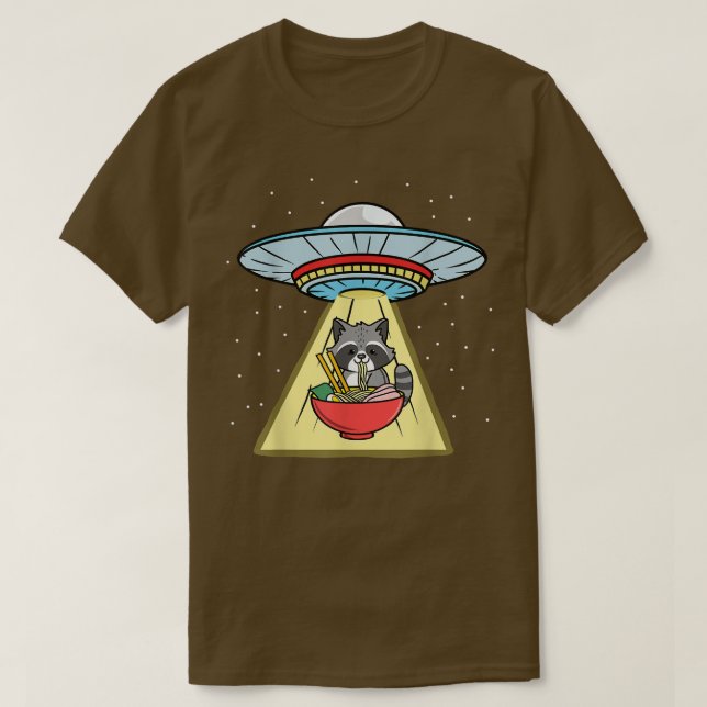 Camiseta Ufo Abducción Raccoon Ramen Noodle (Diseño del anverso)