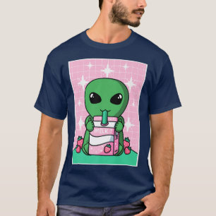 Camiseta UFO Alien Fresa Leche Shake Carton Ka Japonés