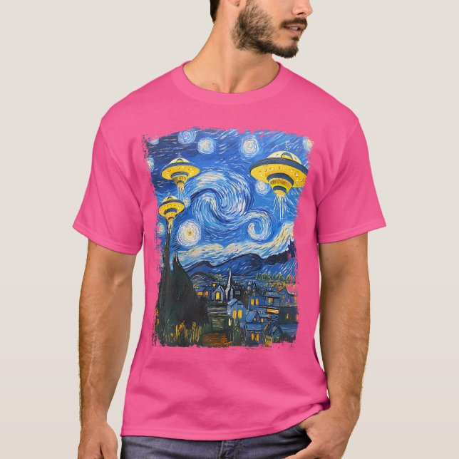 Camiseta Ufo Alien Starry Night Van Gogh Hombres Niño (Anverso)