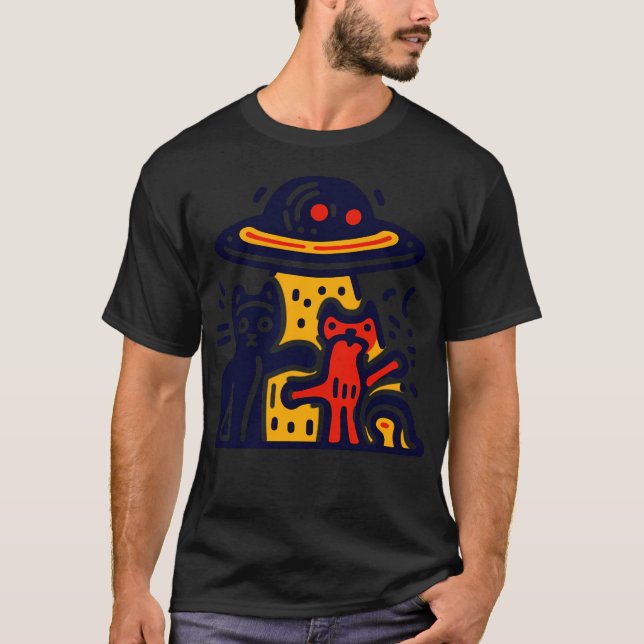Camiseta Ufo De Gato Jugando Culto De Gato (Anverso)
