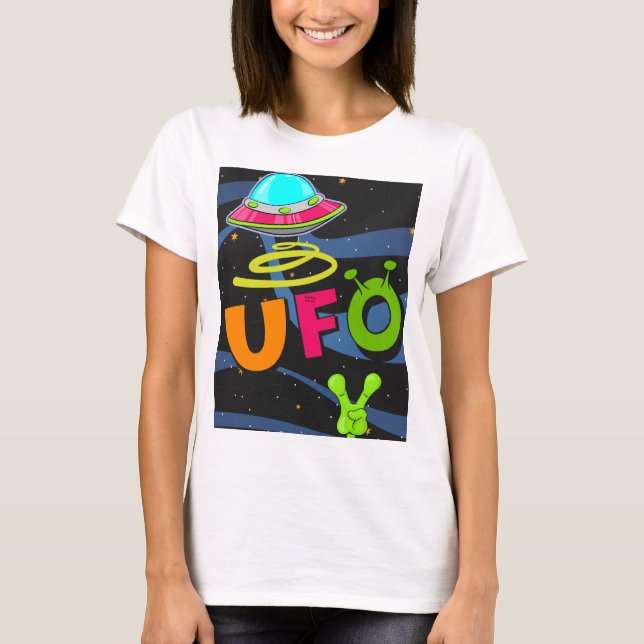 Camiseta Ufo en el espacio saluda (Anverso)