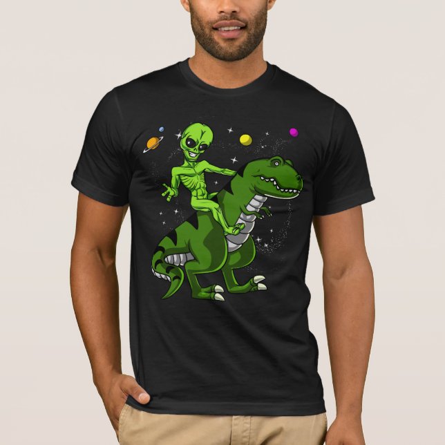 Camiseta UFO extranjero del espacio del dinosaurio de T-Rex (Anverso)