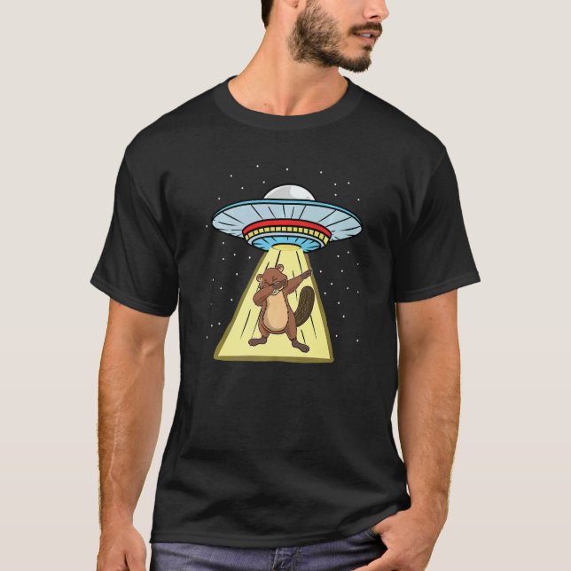 Camiseta Ufo Secuestro Dabbing Beaver Selva Animal (Anverso)