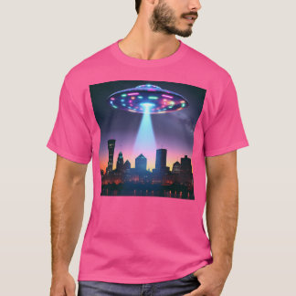 Camiseta Ufo Sobrevolando El Skyline De La Ciudad Por La No