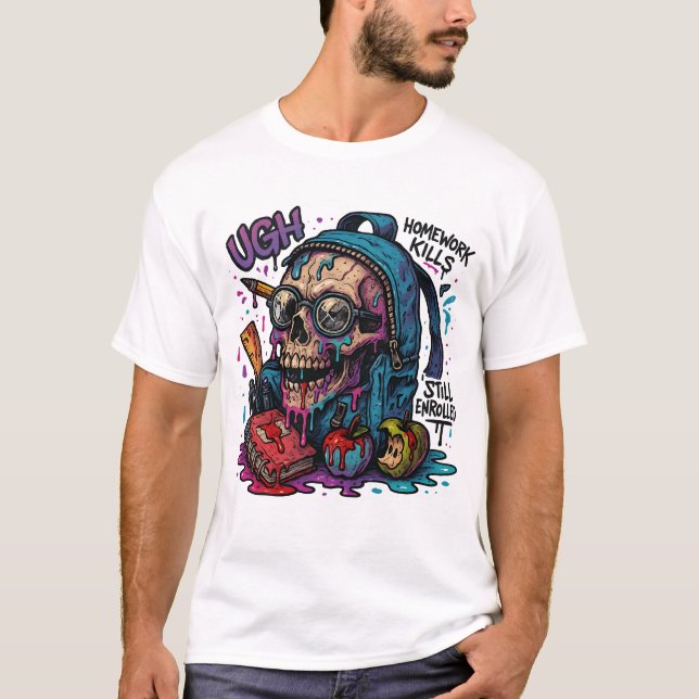 Camiseta ¡UGH! Homework mata al cráneo para chicos (Anverso)