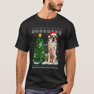 Camiseta Ugly Bernard Dog Santa Hat Christmas Tree Light