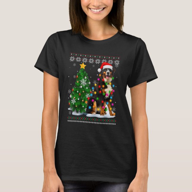 Camiseta Ugly Bernese Mountain Dog Santa Hat Christmas Tree (Anverso)