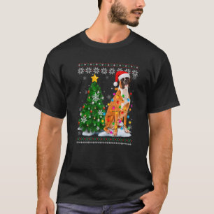 Camiseta Ugly Boxer Dog Santa Hat Árbol de Navidad Light