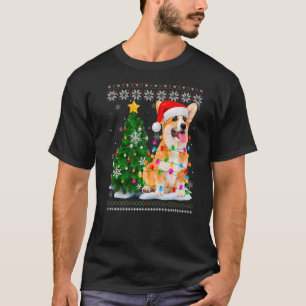 Camiseta Ugly Corgi Dog Santa Hat Christmas Tree Light