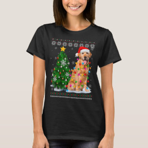 Camiseta Ugly Golden Retriever Dog Santa Hat Christmas Tree