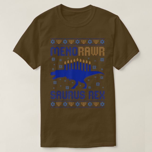 Camiseta Ugly Hanukkah Boys Menorah Chanukah Dinosaur Menor (Diseño del anverso)