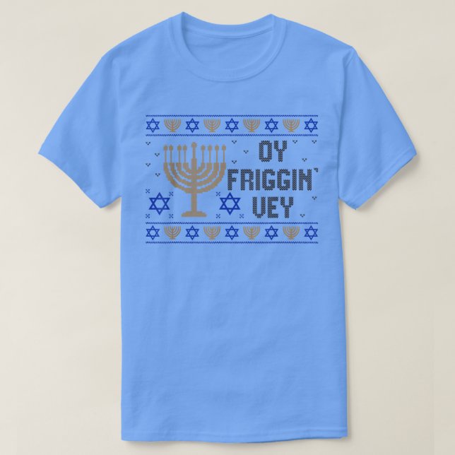 Camiseta Ugly Hanukkah Pajama Menorah Oy Vey Yiddish judío (Diseño del anverso)